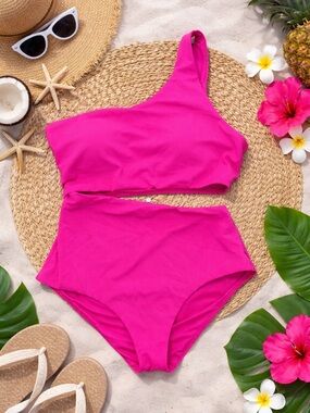 Victorias Secret hot Pink Cutout One Piece Single Shoulder Swimsuit size medium